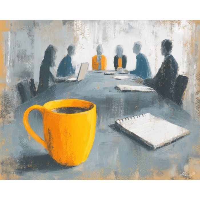 business, collaboration, business theme, office scene, meeting, professional, palette knife, oil painting, impasto, textured surface, corporate, modern office, workplace art, presentation, desk, whiteboard