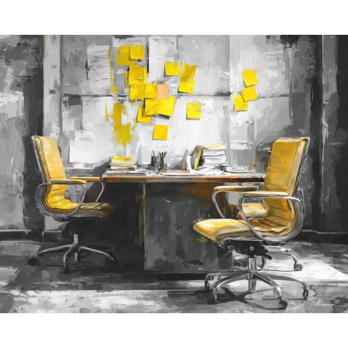 modern, conference, business theme, office scene, meeting, professional, palette knife, oil painting, impasto, textured surface, corporate, modern office, workplace art, presentation, collaboration, desk, whiteboard