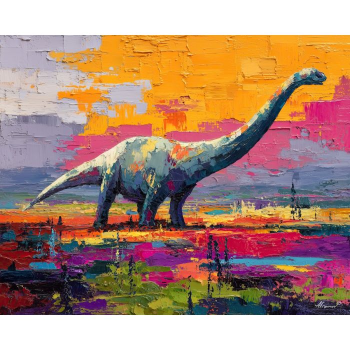 dinosaur, modern art, palette knife, oil painting, impasto, textured surface, contemporary, expressive, visual art, creative, abstract, painterly, bold colors, concept art, illustrative, graphic