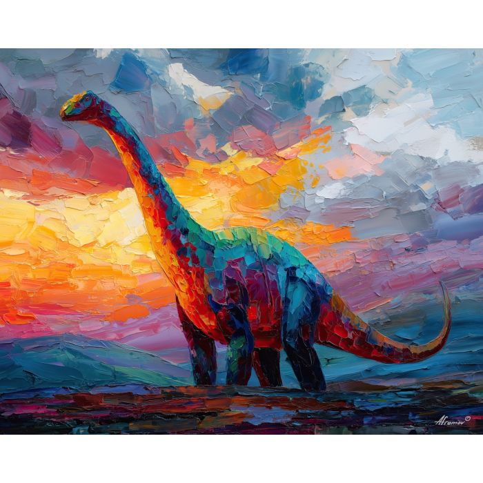 dinosaur, modern art, palette knife, oil painting, impasto, textured surface, contemporary, expressive, visual art, creative, abstract, painterly, bold colors, concept art, illustrative, graphic