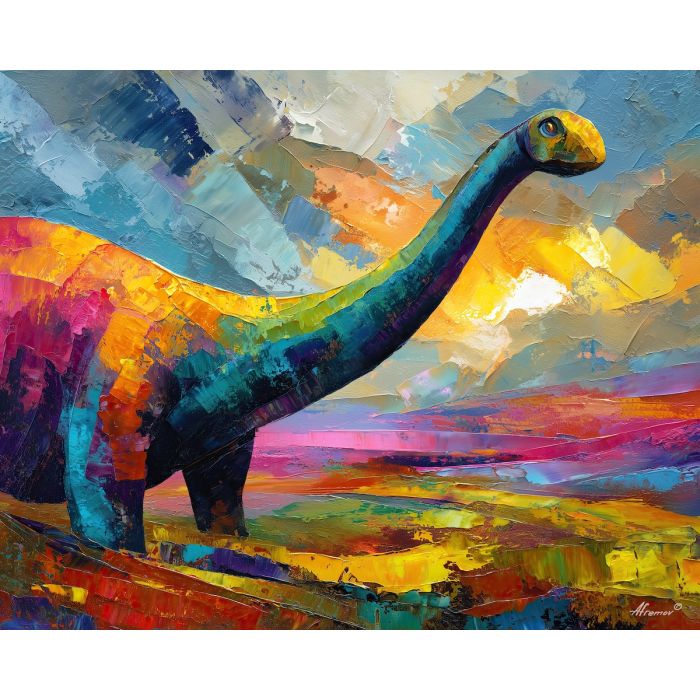 dinosaur, modern art, palette knife, oil painting, impasto, textured surface, contemporary, expressive, visual art, creative, abstract, painterly, bold colors, concept art, illustrative, graphic