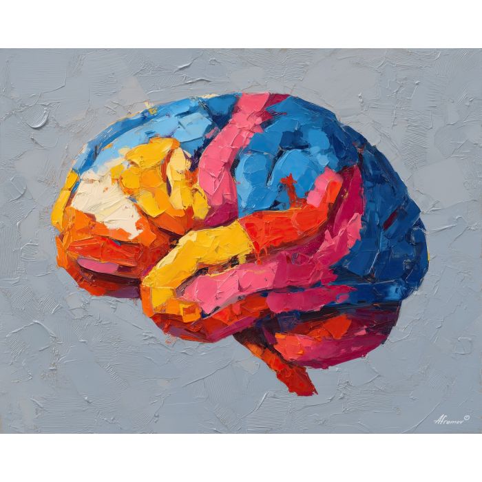 brain, modern art, palette knife, oil painting, impasto, textured surface, contemporary, expressive, visual art, creative, abstract, painterly, bold colors, concept art, illustrative, graphic