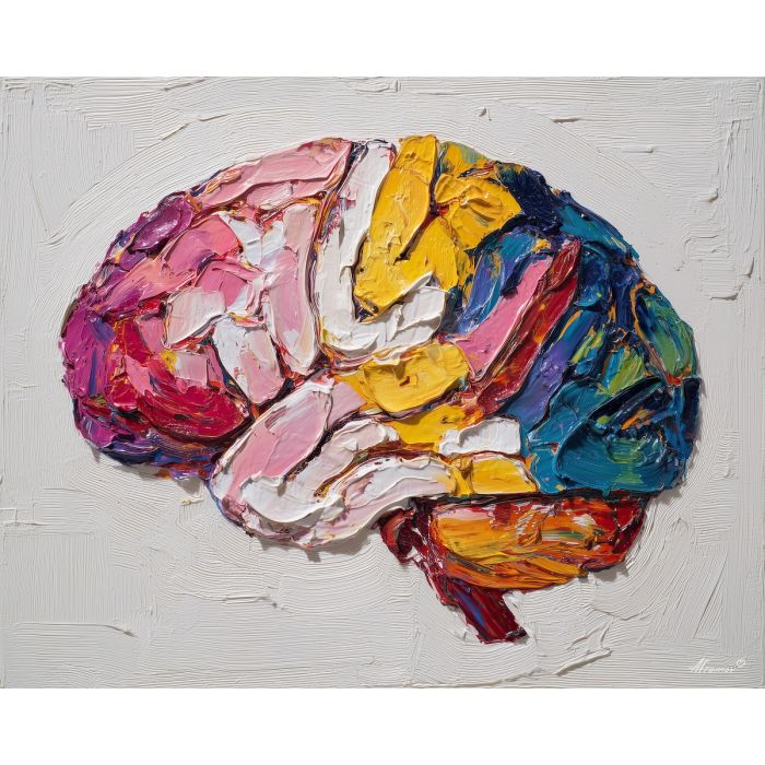 brain, modern art, palette knife, oil painting, impasto, textured surface, contemporary, expressive, visual art, creative, abstract, painterly, bold colors, concept art, illustrative, graphic