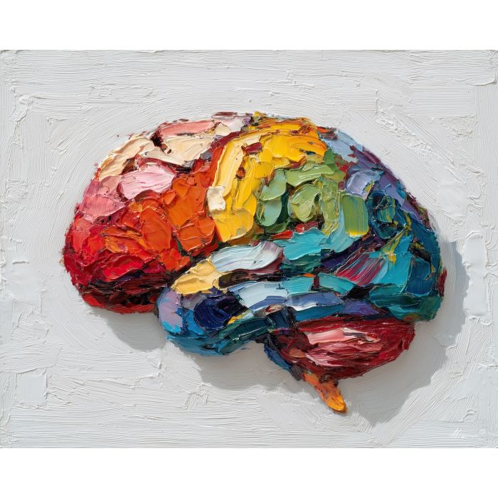 brain, modern art, palette knife, oil painting, impasto, textured surface, contemporary, expressive, visual art, creative, abstract, painterly, bold colors, concept art, illustrative, graphic