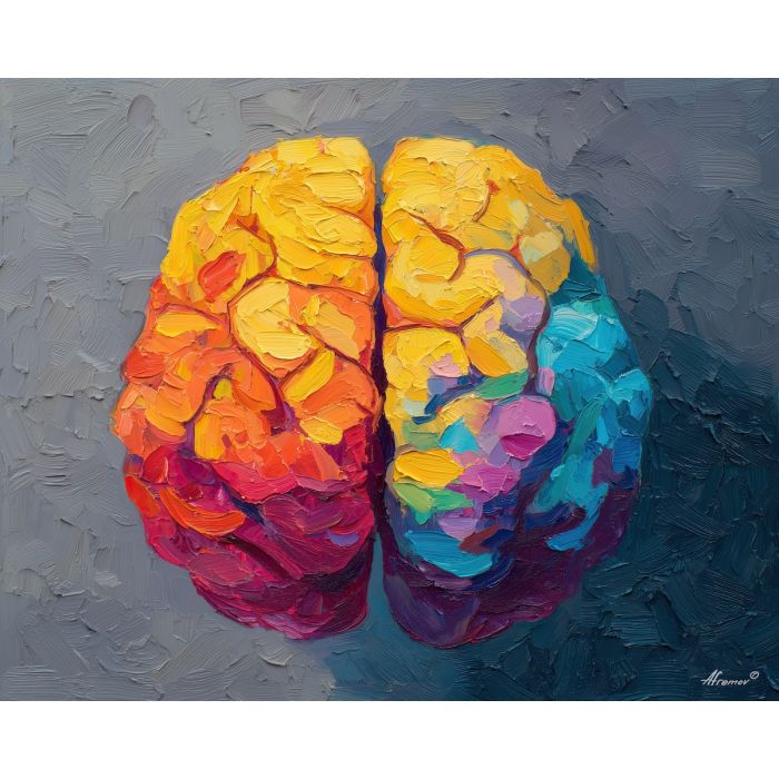 brain, modern art, palette knife, oil painting, impasto, textured surface, contemporary, expressive, visual art, creative, abstract, painterly, bold colors, concept art, illustrative, graphic
