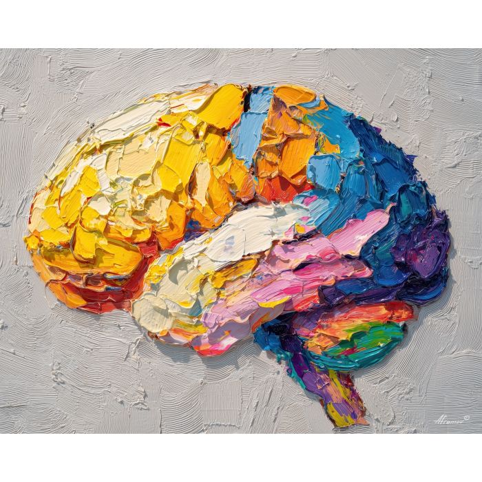brain, modern art, palette knife, oil painting, impasto, textured surface, contemporary, expressive, visual art, creative, abstract, painterly, bold colors, concept art, illustrative, graphic