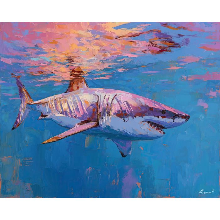 shark, palette knife, oil painting, impasto, textured surface, artwork, expressive, modern, creative, visual art, illustration, bold colors, painterly, contemporary, graphic, conceptual