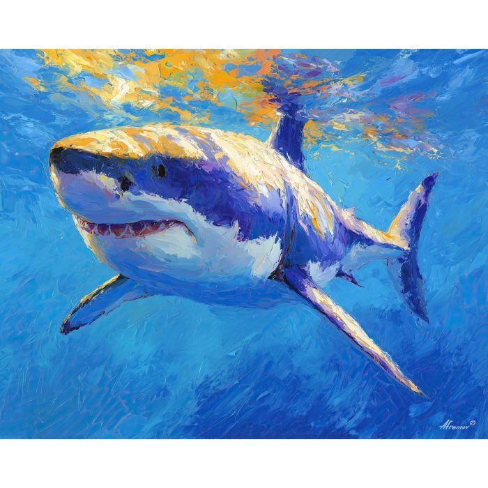 shark, palette knife, oil painting, impasto, textured surface, artwork, expressive, modern, creative, visual art, illustration, bold colors, painterly, contemporary, graphic, conceptual