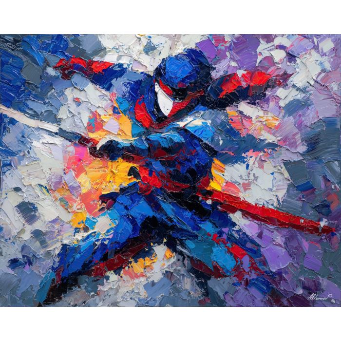 naruto, palette knife, oil painting, impasto, textured surface, artwork, expressive, modern, creative, visual art, illustration, bold colors, painterly, contemporary, graphic, conceptual
