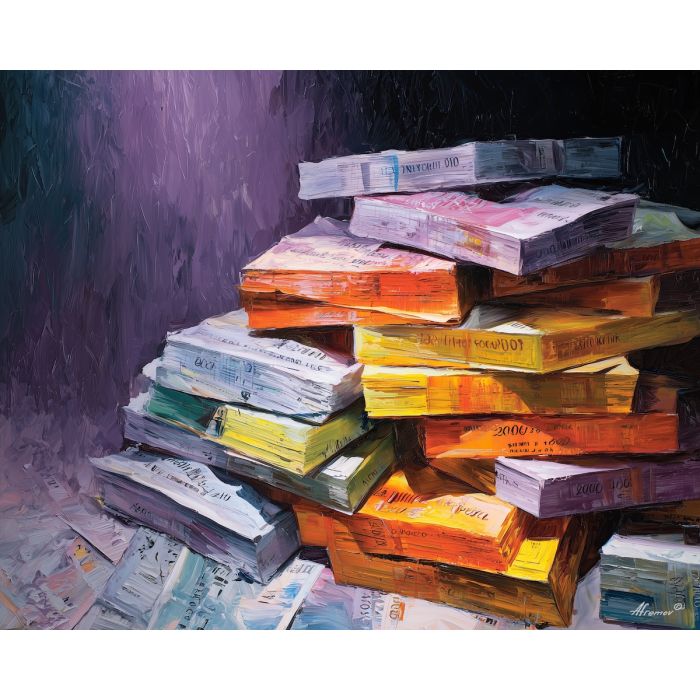 money, palette knife, oil painting, impasto, textured surface, artwork, expressive, modern, creative, visual art, illustration, bold colors, painterly, contemporary, graphic, conceptual