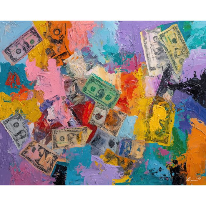 money, palette knife, oil painting, impasto, textured surface, artwork, expressive, modern, creative, visual art, illustration, bold colors, painterly, contemporary, graphic, conceptual