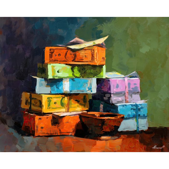 money, palette knife, oil painting, impasto, textured surface, artwork, expressive, modern, creative, visual art, illustration, bold colors, painterly, contemporary, graphic, conceptual