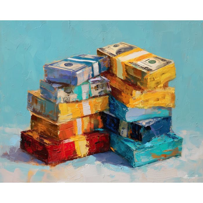 money, palette knife, oil painting, impasto, textured surface, artwork, expressive, modern, creative, visual art, illustration, bold colors, painterly, contemporary, graphic, conceptual