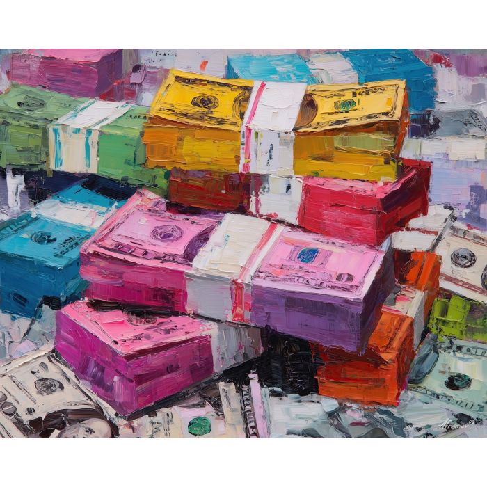 money, palette knife, oil painting, impasto, textured surface, artwork, expressive, modern, creative, visual art, illustration, bold colors, painterly, contemporary, graphic, conceptual