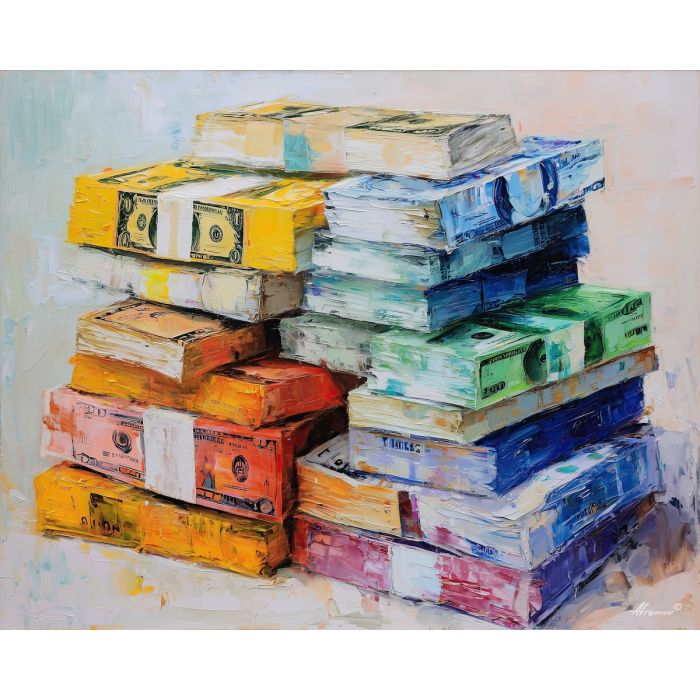 money, palette knife, oil painting, impasto, textured surface, artwork, expressive, modern, creative, visual art, illustration, bold colors, painterly, contemporary, graphic, conceptual