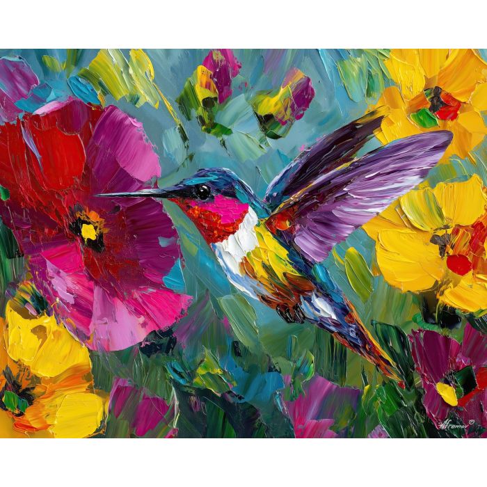 hummingbird, palette knife, oil painting, impasto, textured surface, artwork, expressive, modern, creative, visual art, illustration, bold colors, painterly, contemporary, graphic, conceptual