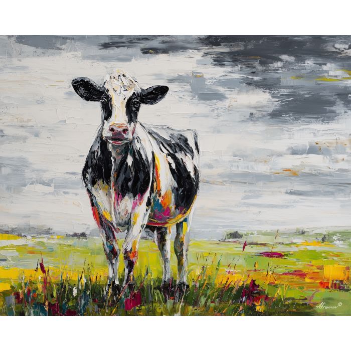 cow, palette knife, oil painting, impasto, textured surface, artwork, expressive, modern, creative, visual art, illustration, bold colors, painterly, contemporary, graphic, conceptual