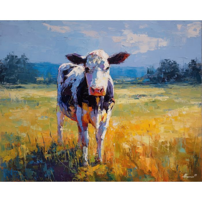 cow, palette knife, oil painting, impasto, textured surface, artwork, expressive, modern, creative, visual art, illustration, bold colors, painterly, contemporary, graphic, conceptual