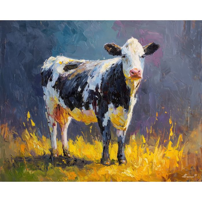 cow, palette knife, oil painting, impasto, textured surface, artwork, expressive, modern, creative, visual art, illustration, bold colors, painterly, contemporary, graphic, conceptual