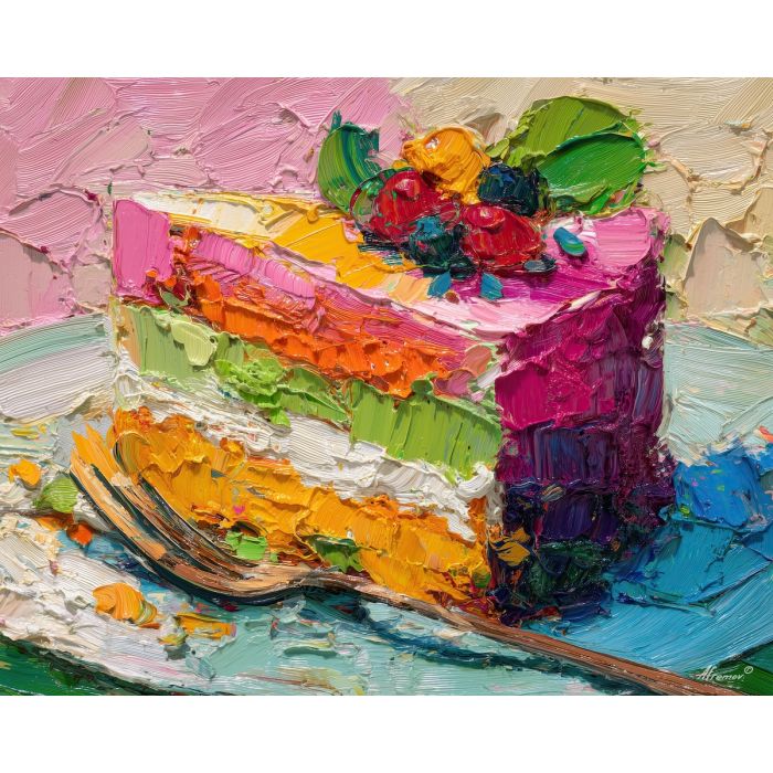 cake, palette knife, oil painting, impasto, textured surface, artwork, expressive, modern, creative, visual art, illustration, bold colors, painterly, contemporary, graphic, conceptual