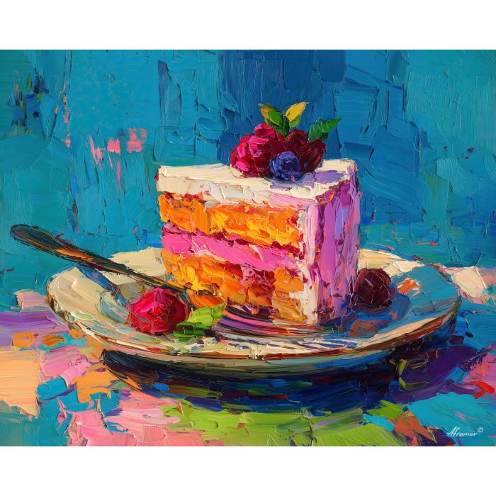 cake, palette knife, oil painting, impasto, textured surface, artwork, expressive, modern, creative, visual art, illustration, bold colors, painterly, contemporary, graphic, conceptual