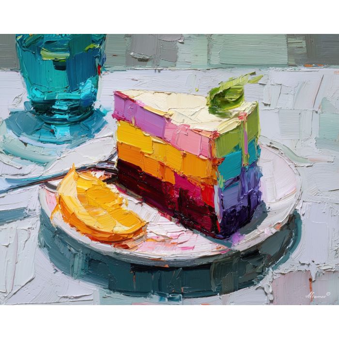 cake, palette knife, oil painting, impasto, textured surface, artwork, expressive, modern, creative, visual art, illustration, bold colors, painterly, contemporary, graphic, conceptual