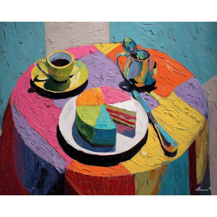 cake, palette knife, oil painting, impasto, textured surface, artwork, expressive, modern, creative, visual art, illustration, bold colors, painterly, contemporary, graphic, conceptual