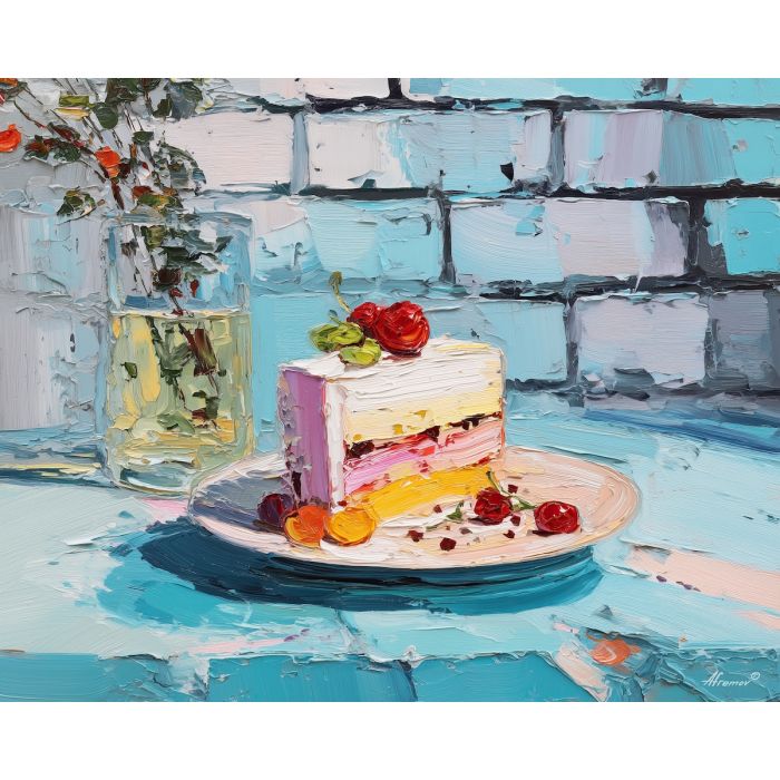 cake, palette knife, oil painting, impasto, textured surface, artwork, expressive, modern, creative, visual art, illustration, bold colors, painterly, contemporary, graphic, conceptual
