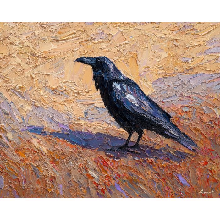 crow, palette knife, oil painting, impasto, textured surface, modern art, symbolic, expressive, visual art, creative, painterly, bold colors, contemporary, conceptual, illustrative, abstract