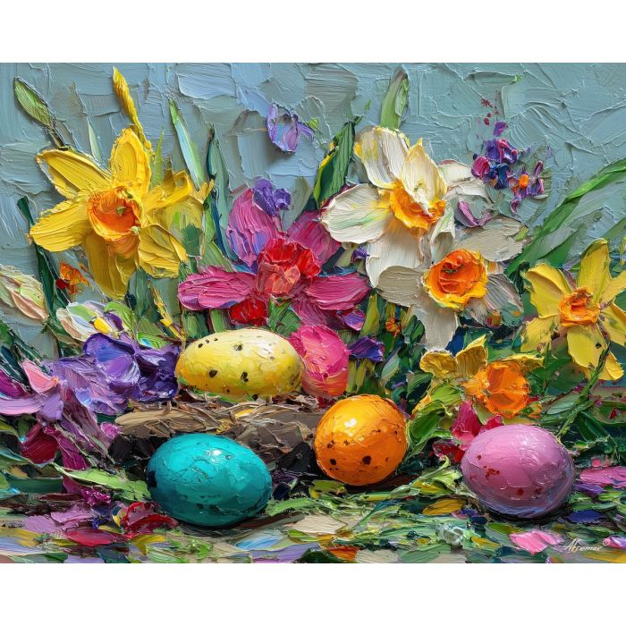 easter, palette knife, oil painting, impasto, textured surface, modern art, symbolic, expressive, visual art, creative, painterly, bold colors, contemporary, conceptual, illustrative, abstract