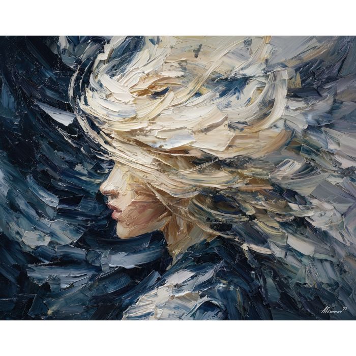 hair, palette knife, oil painting, impasto, textured surface, modern art, symbolic, expressive, visual art, creative, painterly, bold colors, contemporary, conceptual, illustrative, abstract