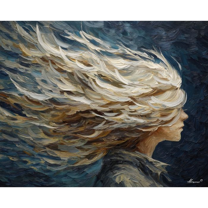 hair, palette knife, oil painting, impasto, textured surface, modern art, symbolic, expressive, visual art, creative, painterly, bold colors, contemporary, conceptual, illustrative, abstract