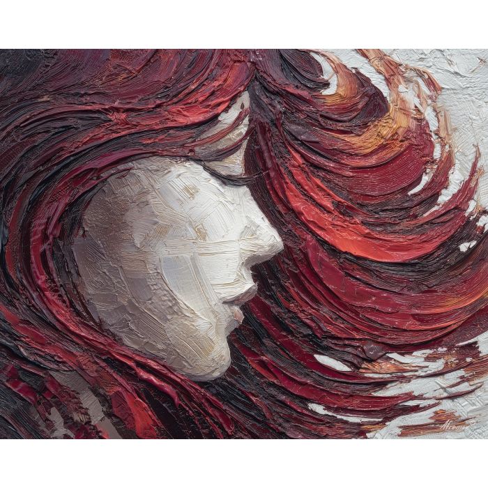hair, palette knife, oil painting, impasto, textured surface, modern art, symbolic, expressive, visual art, creative, painterly, bold colors, contemporary, conceptual, illustrative, abstract