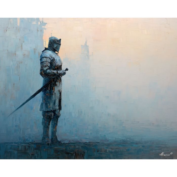 knight, palette knife, oil painting, impasto, textured surface, modern art, symbolic, expressive, visual art, creative, painterly, bold colors, contemporary, conceptual, illustrative, abstract