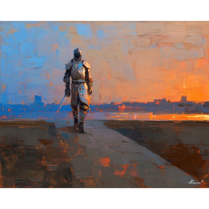 knight, palette knife, oil painting, impasto, textured surface, modern art, symbolic, expressive, visual art, creative, painterly, bold colors, contemporary, conceptual, illustrative, abstract