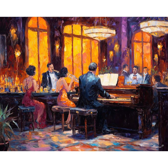 1920s, palette knife, oil painting, impasto, textured strokes, vivid colors, expressive art, modern painting, bold composition, dramatic light, color contrast, atmospheric, visual storytelling, contemporary art, creative, illustrative