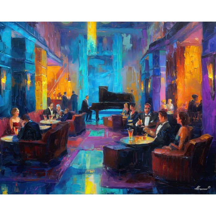 1920s, palette knife, oil painting, impasto, textured strokes, vivid colors, expressive art, modern painting, bold composition, dramatic light, color contrast, atmospheric, visual storytelling, contemporary art, creative, illustrative