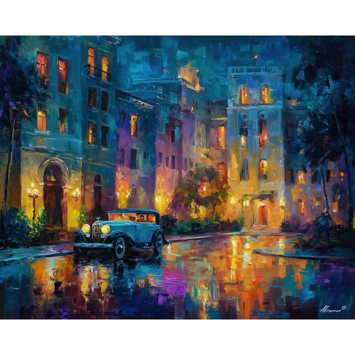 1920s, palette knife, oil painting, impasto, textured strokes, vivid colors, expressive art, modern painting, bold composition, dramatic light, color contrast, atmospheric, visual storytelling, contemporary art, creative, illustrative