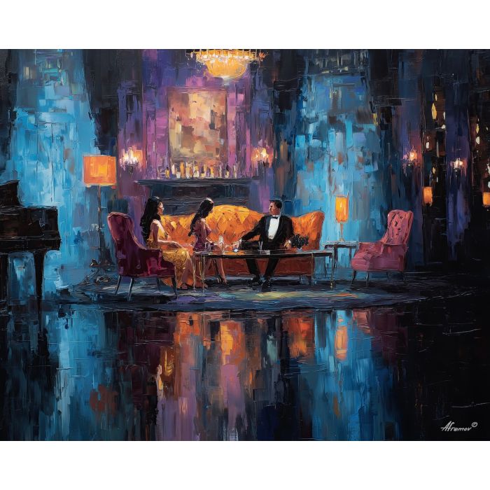 1920s, palette knife, oil painting, impasto, textured strokes, vivid colors, expressive art, modern painting, bold composition, dramatic light, color contrast, atmospheric, visual storytelling, contemporary art, creative, illustrative