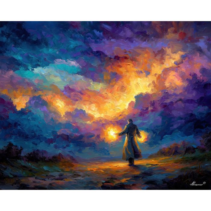 wizard, palette knife, oil painting, impasto, textured strokes, vivid colors, expressive art, modern painting, bold composition, dramatic light, color contrast, atmospheric, visual storytelling, contemporary art, creative, illustrative