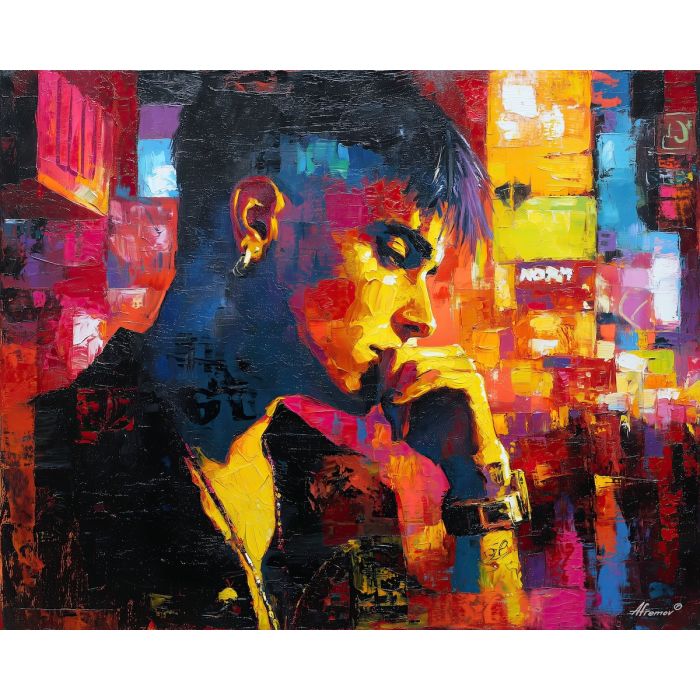 punk, palette knife, oil painting, impasto, textured strokes, vivid colors, expressive art, modern painting, bold composition, dramatic light, color contrast, atmospheric, visual storytelling, contemporary art, creative, illustrative
