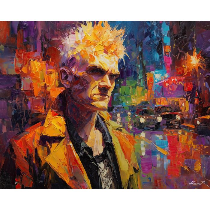 punk, palette knife, oil painting, impasto, textured strokes, vivid colors, expressive art, modern painting, bold composition, dramatic light, color contrast, atmospheric, visual storytelling, contemporary art, creative, illustrative