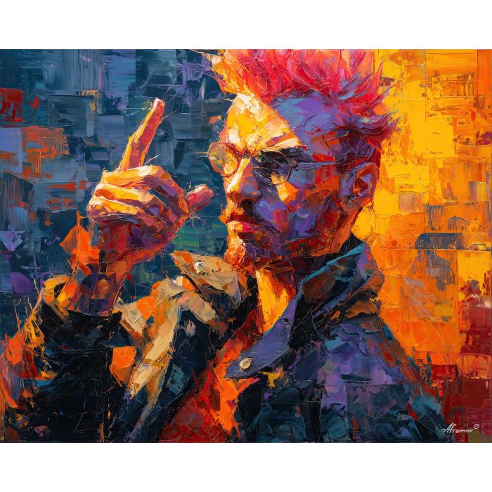 punk, palette knife, oil painting, impasto, textured strokes, vivid colors, expressive art, modern painting, bold composition, dramatic light, color contrast, atmospheric, visual storytelling, contemporary art, creative, illustrative