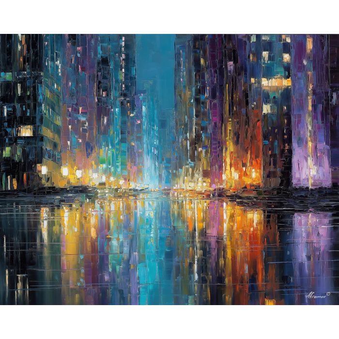 urban, palette knife, oil painting, impasto, textured strokes, vivid colors, expressive art, modern painting, bold composition, dramatic light, color contrast, atmospheric, visual storytelling, contemporary art, creative, illustrative