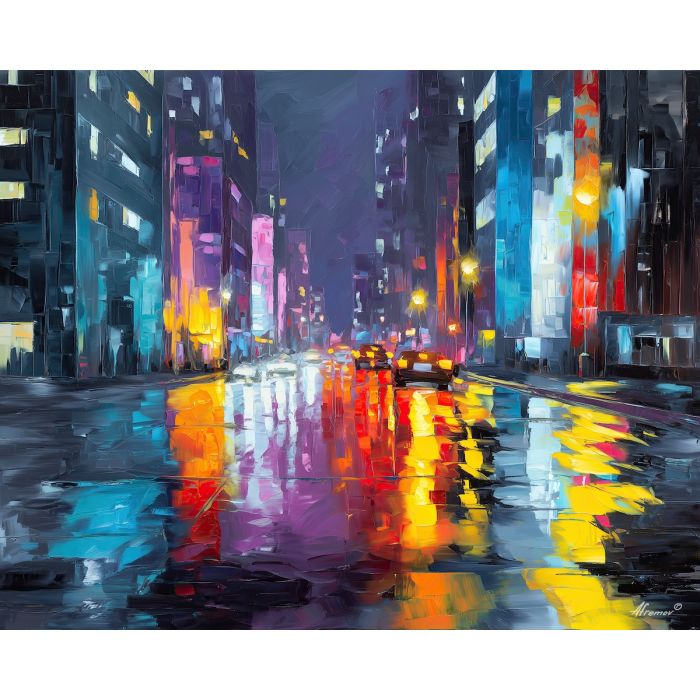 urban, palette knife, oil painting, impasto, textured strokes, vivid colors, expressive art, modern painting, bold composition, dramatic light, color contrast, atmospheric, visual storytelling, contemporary art, creative, illustrative
