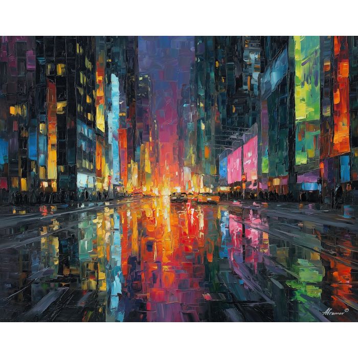 urban, palette knife, oil painting, impasto, textured strokes, vivid colors, expressive art, modern painting, bold composition, dramatic light, color contrast, atmospheric, visual storytelling, contemporary art, creative, illustrative