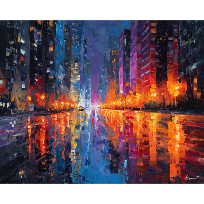 urban, palette knife, oil painting, impasto, textured strokes, vivid colors, expressive art, modern painting, bold composition, dramatic light, color contrast, atmospheric, visual storytelling, contemporary art, creative, illustrative