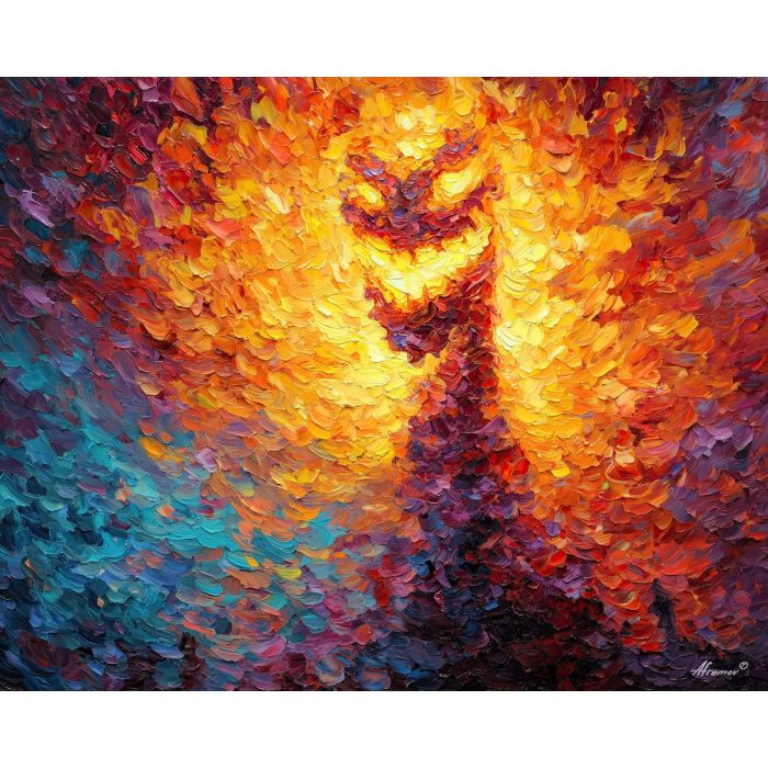monster, palette knife, oil painting, impasto, textured strokes, vivid colors, expressive art, modern painting, bold composition, dramatic light, color contrast, atmospheric, visual storytelling, contemporary art, creative, illustrative