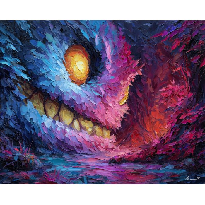 monster, palette knife, oil painting, impasto, textured strokes, vivid colors, expressive art, modern painting, bold composition, dramatic light, color contrast, atmospheric, visual storytelling, contemporary art, creative, illustrative
