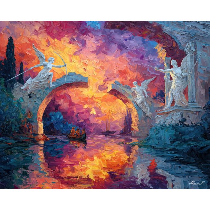 greek, mythology, palette knife, oil painting, impasto, textured strokes, vivid colors, expressive art, modern painting, bold composition, dramatic light, color contrast, atmospheric, visual storytelling, contemporary art, creative, illustrative